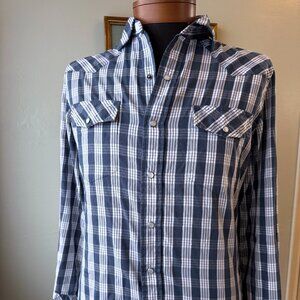 Western Aloha Western Pearl Snap Shirt Blue Plaid Hawaiian sz M